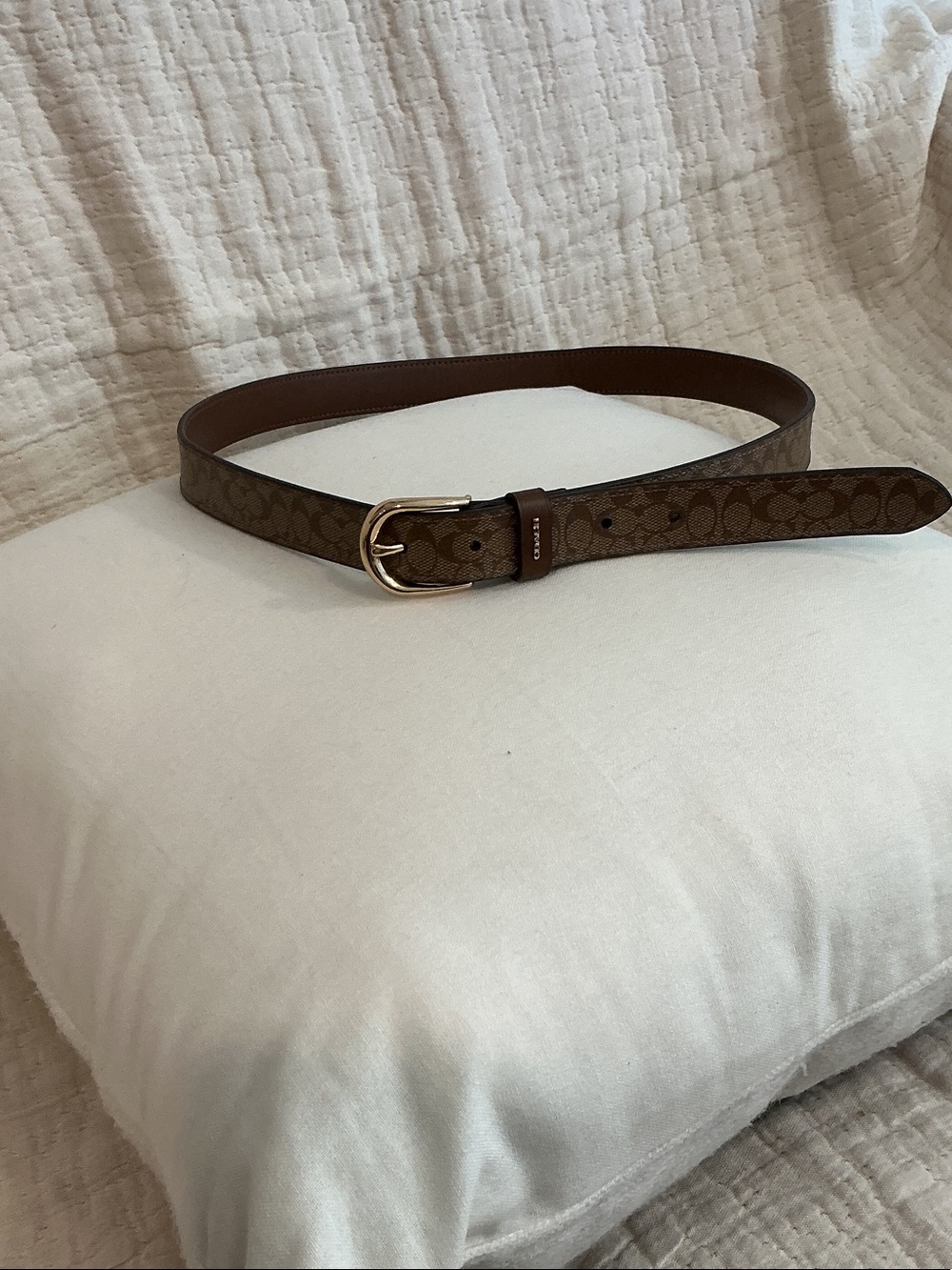 Coach Brown 1-inch width Signature Canvas Belt with Gold Buckle